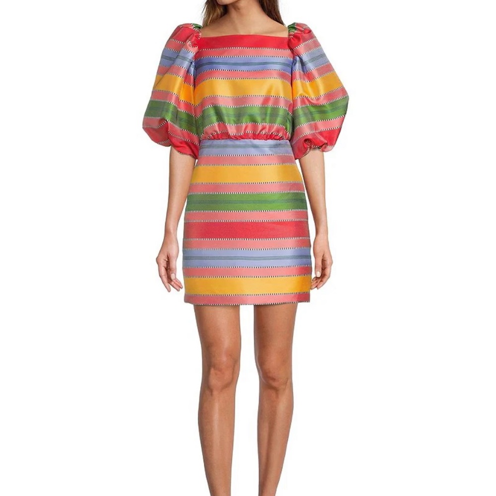 ANTONIO MELANI Colorful Striped Puff Sleeve Mini Dress